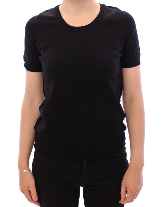 Schwarzes Baumwoll-T-Shirt mit Rundhalsausschnitt