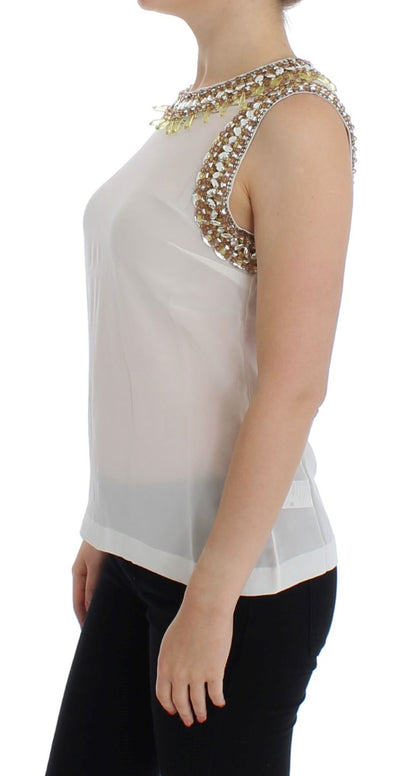 Weißes kristallbesetztes Tanktop