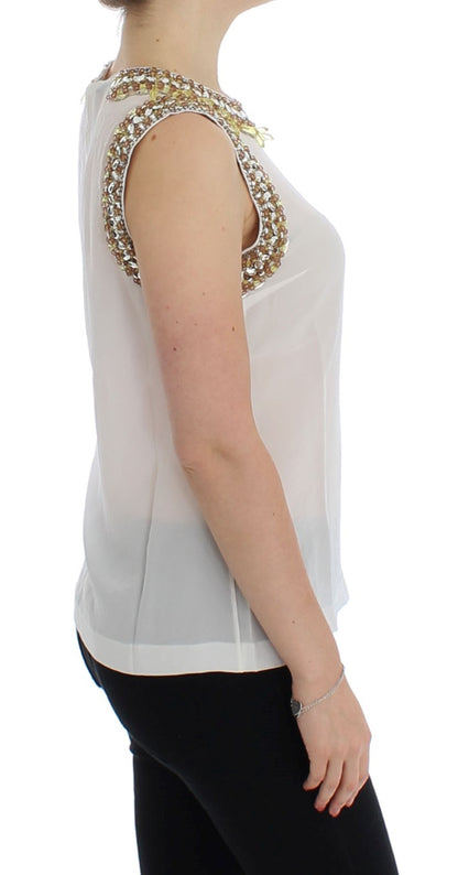 Weißes kristallbesetztes Tanktop