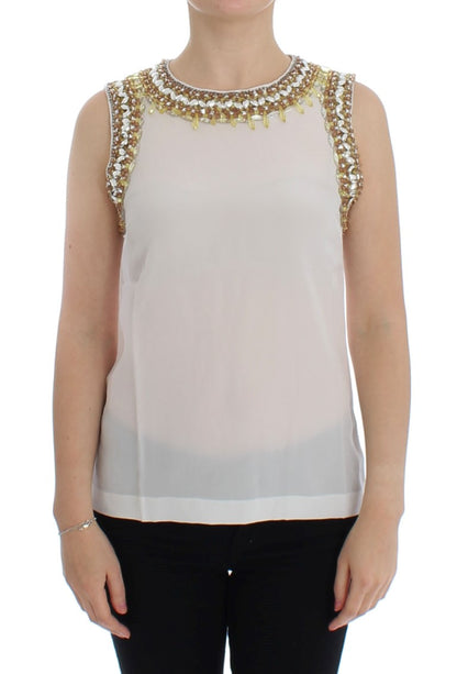 Weißes kristallbesetztes Tanktop