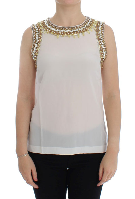 Weißes kristallbesetztes Tanktop