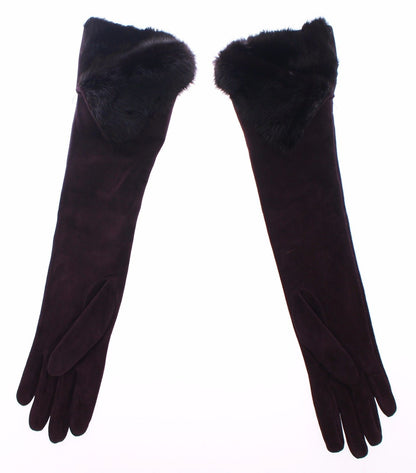 Lila Nerz Pelz Ziegenfell Wildleder Handschuhe