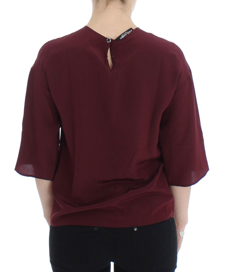 Rote 3/4-Ärmel-Seidenbluse