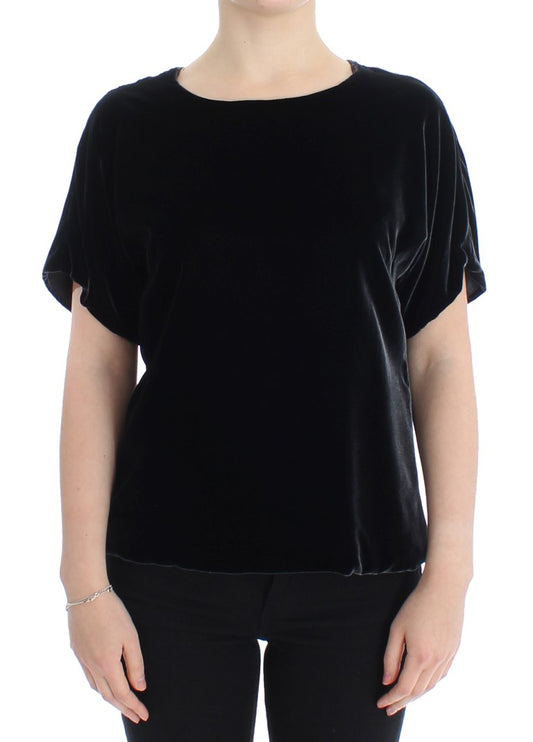 Schwarze Samtbluse mit kurzen Ärmeln