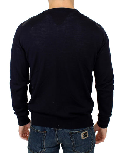 Blauer Strickpullover mit durchgehendem Reißverschluss