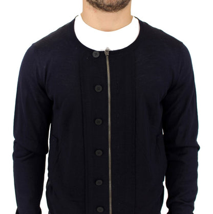 Blauer Strickpullover mit durchgehendem Reißverschluss