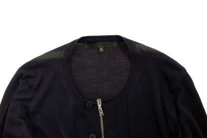 Blauer Strickpullover mit durchgehendem Reißverschluss