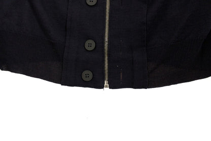 Blauer Strickpullover mit durchgehendem Reißverschluss