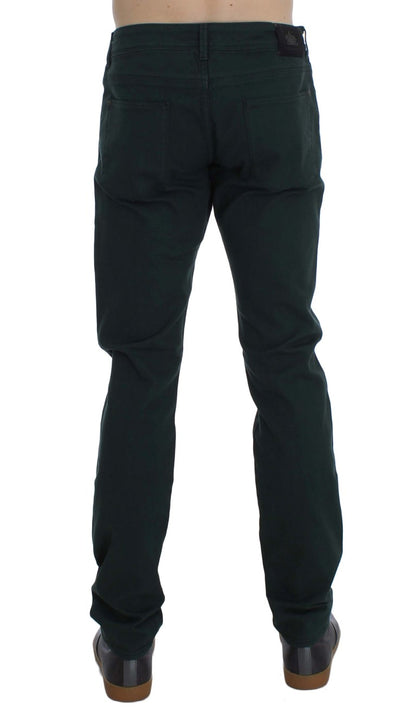 Grüne Baumwoll-Denim Stretch Straight Fit Jeans