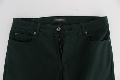 Grüne Baumwoll-Denim Stretch Straight Fit Jeans