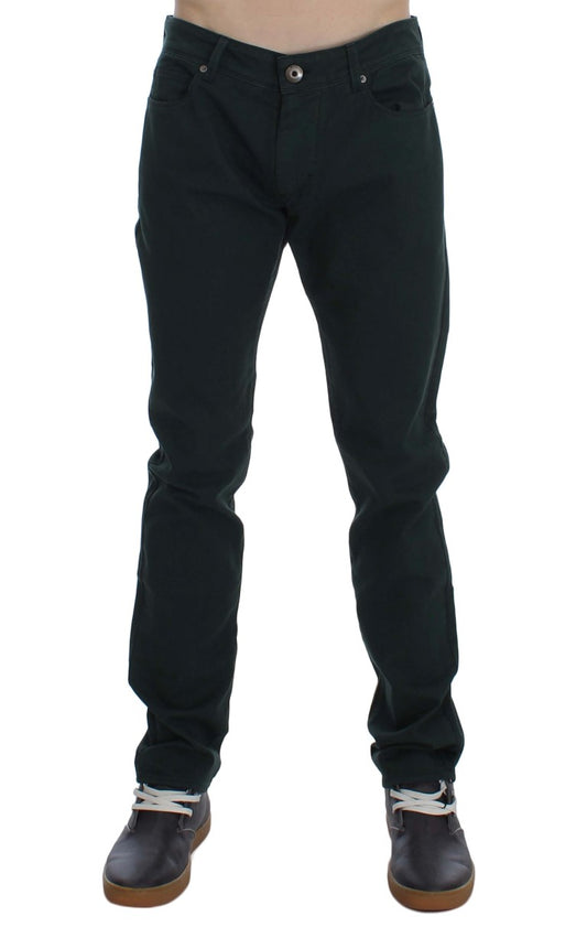 Grüne Baumwoll-Denim Stretch Straight Fit Jeans