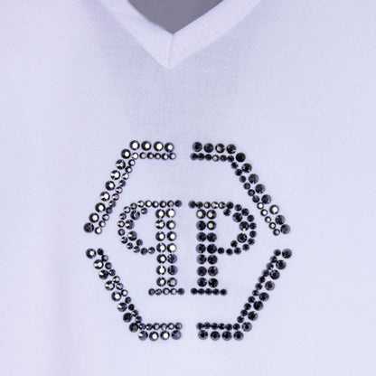 Weißer Kaftan mit schwarzem Kristall-Logo
