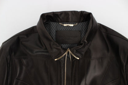 Braune Lammfell-Lederjacke mit Reißverschluss
