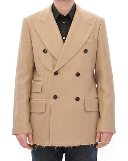 Beige Zweireihige Manteljacke