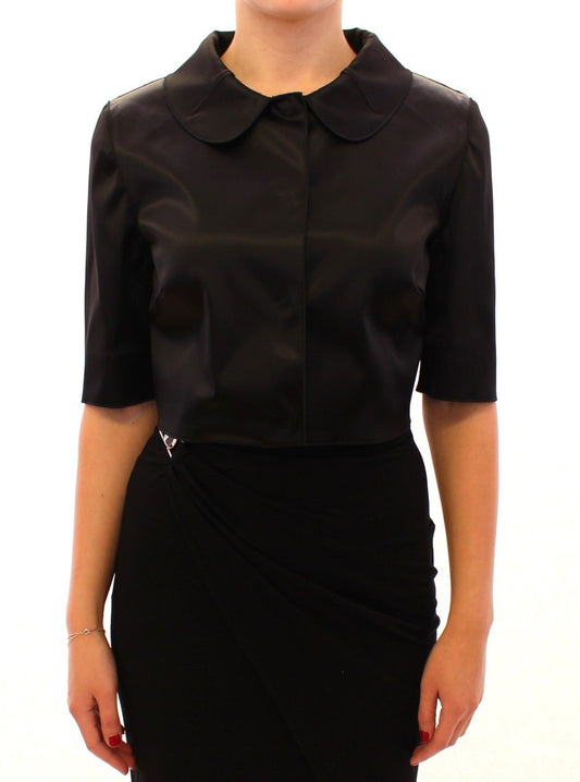 Schwarzer glänzender Stretch Bolero Shrug Jacke