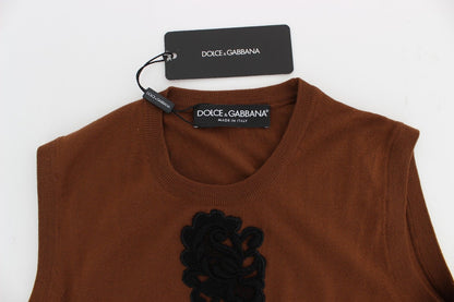 Braun Wolle Schwarz Spitze Weste Pullover Top