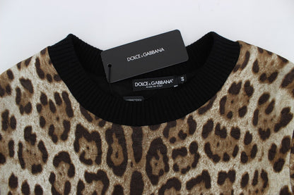 Kurzer Pullover mit Leopardenmuster und Rundhalsausschnitt