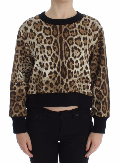 Kurzer Pullover mit Leopardenmuster und Rundhalsausschnitt