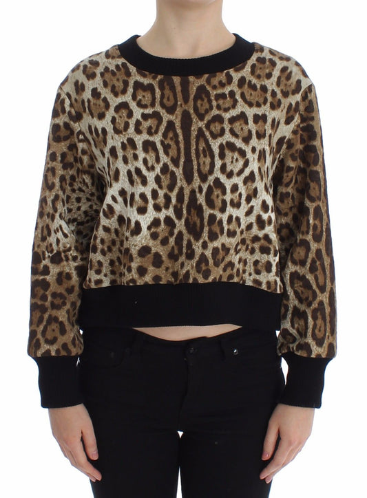 Kurzer Pullover mit Leopardenmuster und Rundhalsausschnitt
