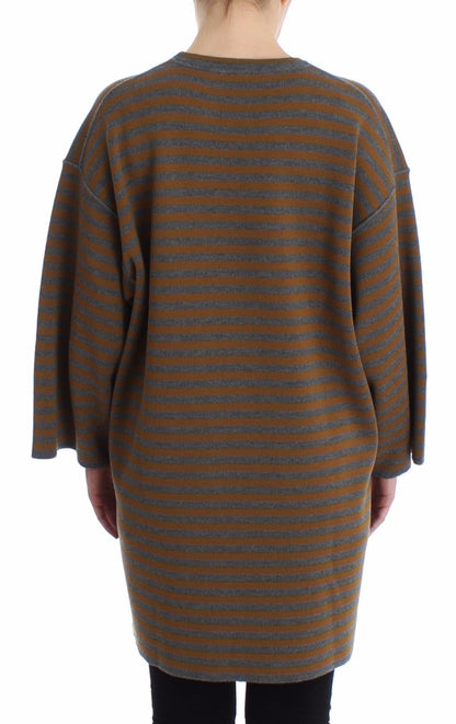 Übergroßes grau-gelb gestreiftes Pullover-Top
