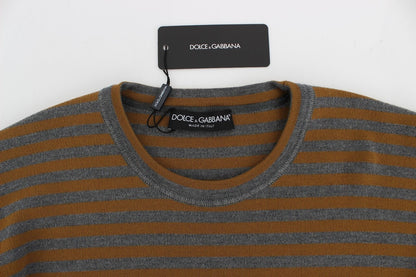 Übergroßes grau-gelb gestreiftes Pullover-Top