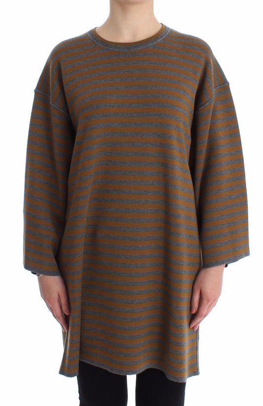 Übergroßes grau-gelb gestreiftes Pullover-Top