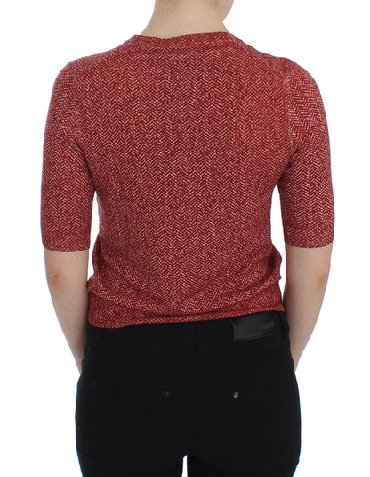 Kurzarm-Pullover aus roter Wolle und Tweed