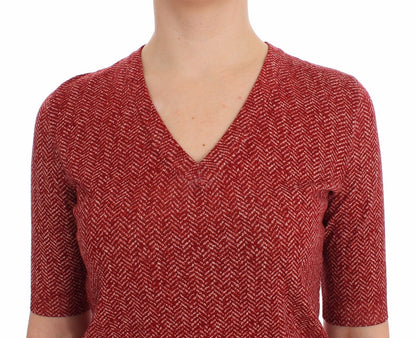 Kurzarm-Pullover aus roter Wolle und Tweed