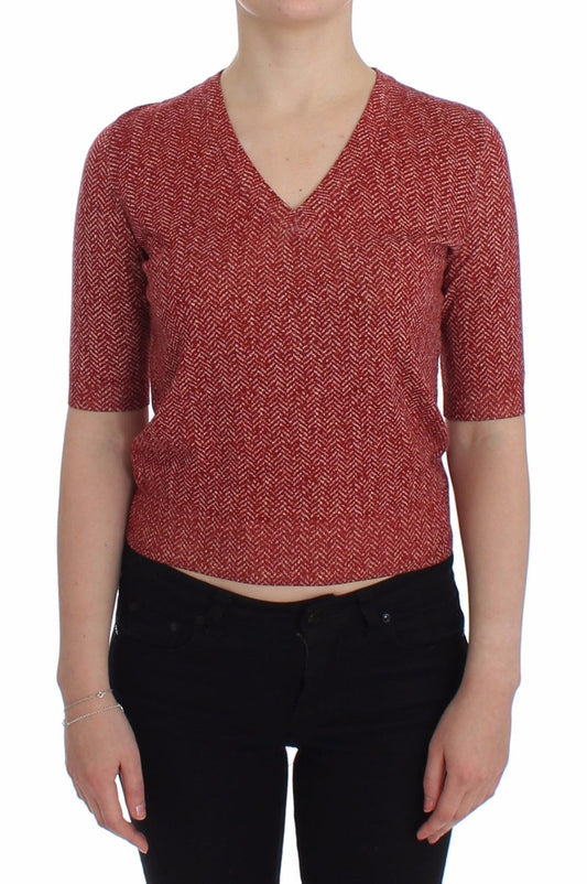 Kurzarm-Pullover aus roter Wolle und Tweed