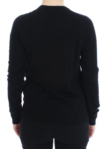 Schwarze Wollstrickjacke mit Knopfleiste