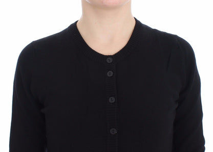 Schwarze Wollstrickjacke mit Knopfleiste
