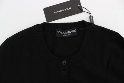 Schwarze Wollstrickjacke mit Knopfleiste