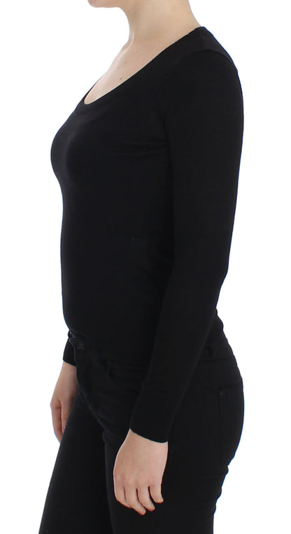 Schwarzer Wollpullover mit Rundhalsausschnitt Pulloveroberteil