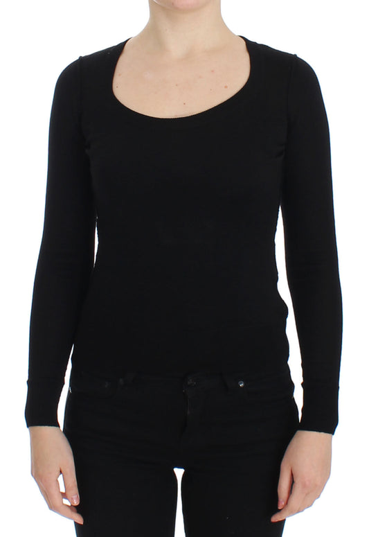 Schwarzer Wollpullover mit Rundhalsausschnitt Pulloveroberteil