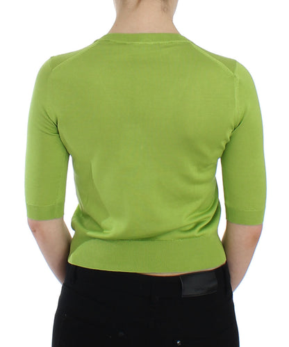 Grünes Wollpullover-Top mit V-Ausschnitt