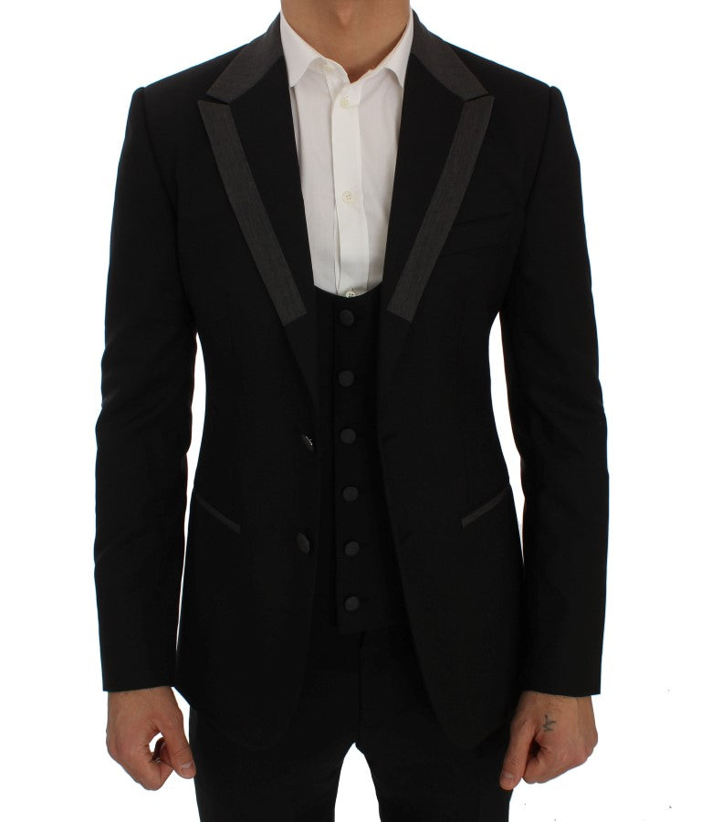 Schwarze Woll-Stretch-Blazer-Jacke
