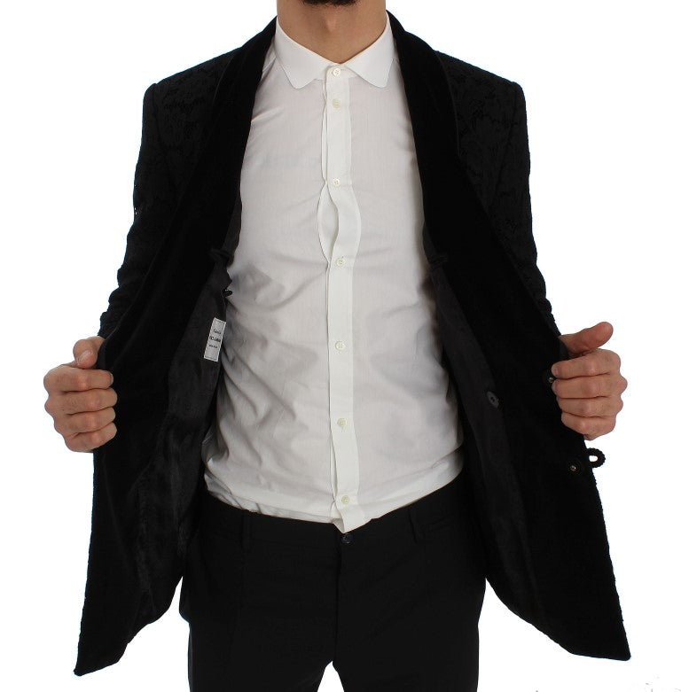 Schwarze geblümte Ricamo Slim Blazer Jacke