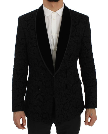 Schwarze geblümte Ricamo Slim Blazer Jacke