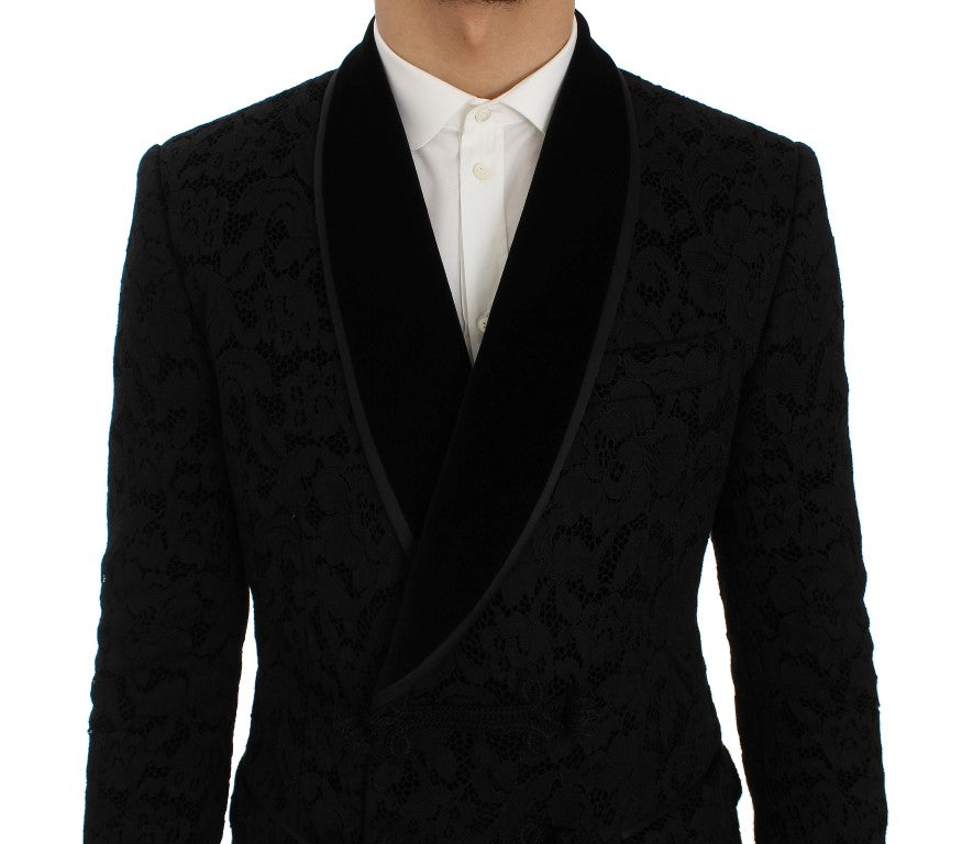 Schwarze geblümte Ricamo Slim Blazer Jacke