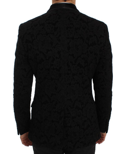 Schwarze geblümte Ricamo Slim Blazer Jacke