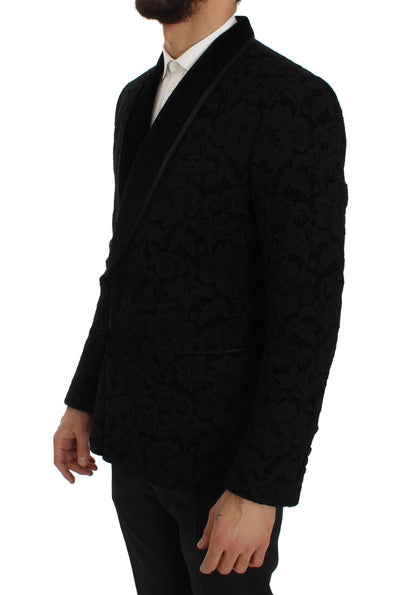 Schwarze geblümte Ricamo Slim Blazer Jacke