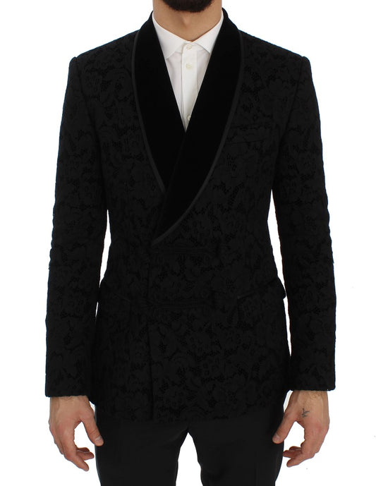 Schwarze geblümte Ricamo Slim Blazer Jacke