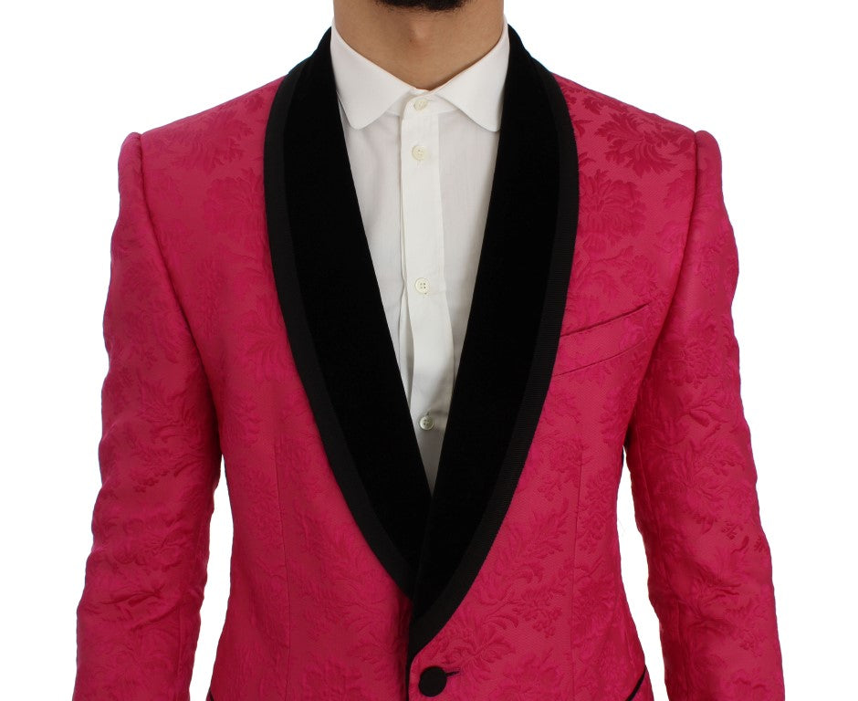 Rosa Brokatjacke mit Blumenmuster und schmalem Blazer