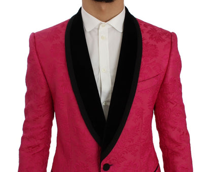 Rosa Brokatjacke mit Blumenmuster und schmalem Blazer