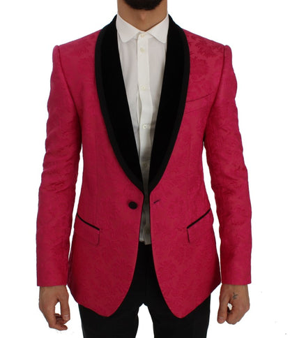 Rosa Brokatjacke mit Blumenmuster und schmalem Blazer