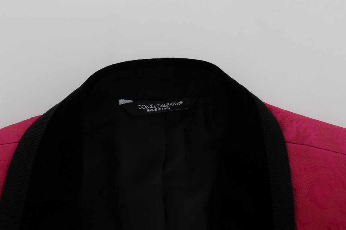 Rosa Brokatjacke mit Blumenmuster und schmalem Blazer
