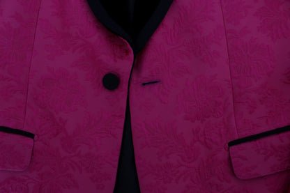 Rosa Brokatjacke mit Blumenmuster und schmalem Blazer