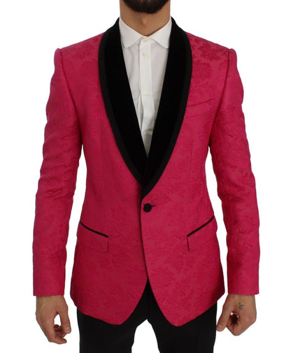 Rosa Brokatjacke mit Blumenmuster und schmalem Blazer