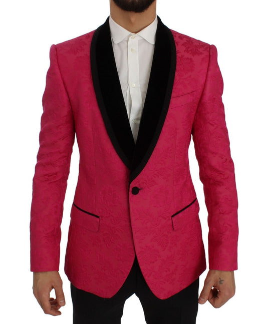 Rosa Brokatjacke mit Blumenmuster und schmalem Blazer
