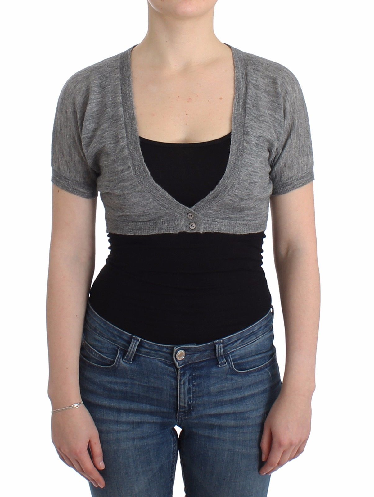 Dessous Strickpullover Strickjacke Bolero Grau